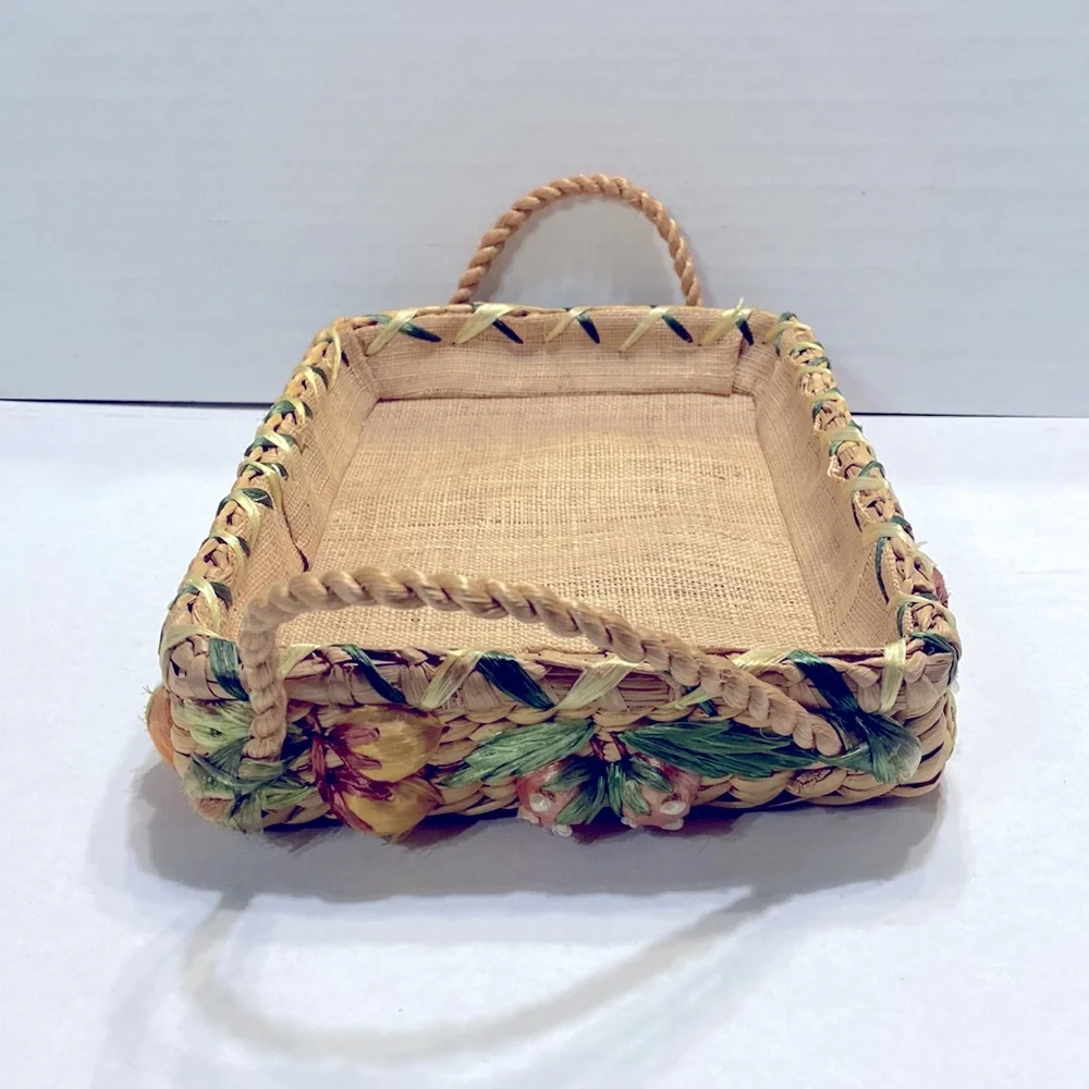 4 Piece Vintage Rafia Woven Rattan Basket Set